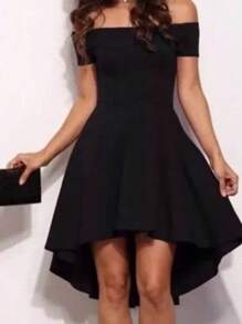 Short Party Off-The-Shoulder Mullet Dress - Black - View 1