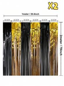 1件/2件装黑色金箔流苏帘，金属丝帘，照片背景幕布，新年生日圣诞节装饰毕业退休派对用品，圣诞节 - 黑金 - 查看 8