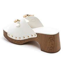 Thick-Soled Wedge Sandals With Buckle And Rivet Details - White - View 3
