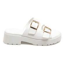 Chunky Sandals With Platform Sole And Double Buckle Straps - White - View 2