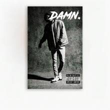 Póster enmarcado de Kendrick Lamar "DAMN." Portada del álbum - Arte de pared para bares, clubes, cafés y restaurantes, diseño oscuro y sombrío con tipografía estilizada, decoración de restaurante | Arte de pared texturizado, póster musical - Enmarcado - Ver 3