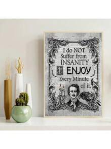 1PC Canvas Painting Abstract Poe Art Gothic Mounted Newspaper Insanity Quote Poster Posters And Print Wall Decor Room Decoration Wall Art Pictures Aesthetic For Living Home Bedroom Decor No Frame