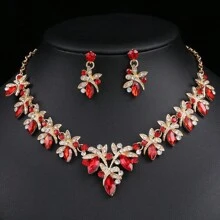 Set de 3 piezas de juego de joyería para mujer: collar, aretes, accesorios de cena de boda de lujo con diamantes de imitación brillantes
