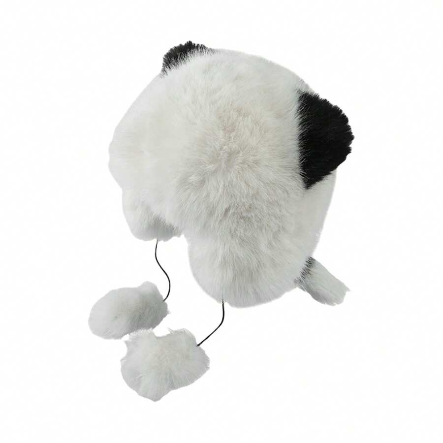 Women Warm Faux Fur Hat Solid Color/Contrast Color Soft Winter Hat For Outdoor Activity - Black and White Color Matching - View 1