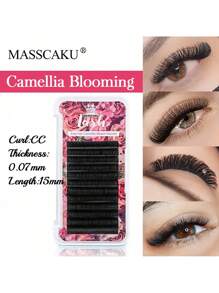12 Rows MASSCAKU CC Curl 0.05mm 0.07mm 8-20mm&Mix Length Camellia Blooming Eyelashes Extensions Matte Black Professional One Second Automatic Flowering Single Lashes Supplies For Beauty Makeup Uselash Clusters,Eyelash Clusters,Individual Eyelashes,Lashes,Fake Lashes