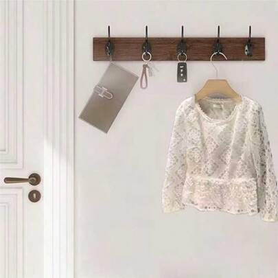 1 个壁挂式衣帽钩，壁挂式衣帽钩，松木实木衣帽钩，4 个挂钩，适用于入口、浴室、卧室，可悬挂外套、夹克、衣服、长袍、毛巾，棕色