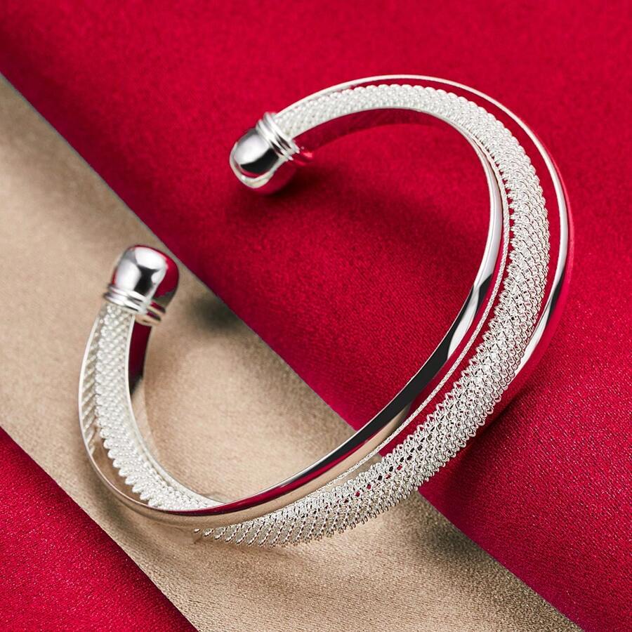 Silver Plating Large Reticulated Smooth Bangle Bracelet For Woman Man Wedding Engagement Jewelry - Silver - View 1