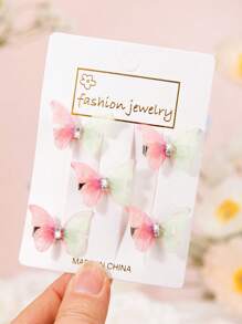 5pcs/20pcs Kids Colorful Cute Butterfly Hair Clips, Premium Rhinestone Mesh Hair Accessories, Suitable For Girls Daily Use
