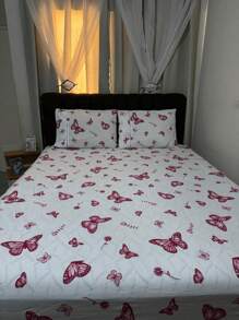 3-Piece Queen Sheet Set 100% Cotton Printed Matchstick Stitch - Maroon - View 2