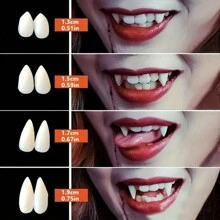 Halloween Vampire Teeth Set - Zombie And Tiger Teeth, Suitable For Cosplay, Makeup And Costume Accessories, Sizes Available: 13mm / 15mm / 17mm / 19mm, All Sizes Come With 1 Piece Of Solid Dental Glue