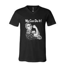 Rosie The Reveter Tshirt, Unisex Tshirt, Womens Shirt, Screen Print Shirt, V-Neck Tshirt, Gift For Mom, We Can Do It Tshirt - Black - View 1