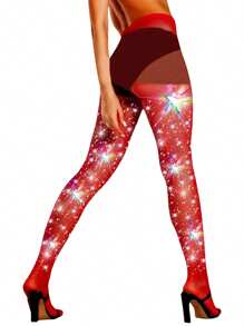 Women Sparkly Tights, Amazing Glitter Rhinestone Fishnets Stockings, Erotic Party Concert Outfits - Red - View 7
