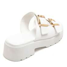 Chunky Sandals With Platform Sole And Double Buckle Straps - White - View 4