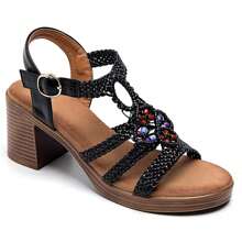 Heeled Sandals With Braided Strap And Beaded Details - Black - View 4