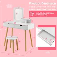 Lifezeal Kid Vanity Table Chair Set With Mirror Large Storage Drawers Wooden Legs Pink/White - White - View 3