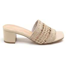 Zapatos de tacón alto tipo mula con detalle tejido para uso diario - Beis - Ver 3