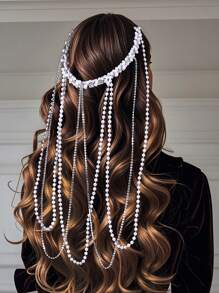 1 Stücke weißer Perlen Quasten Haarreif, einfaches Design multifunktionale Frau Haarschmuck HP800-S, Haarkette, Haaraccessoire Schmuck