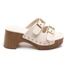 Thick-Soled Wedge Sandals With Buckle And Rivet Details - Beige - View 4