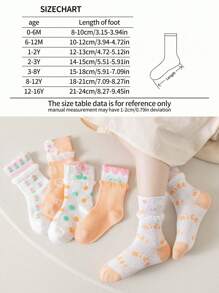 5 Pairs Girls Thin Mesh Socks With Floral Lace Trim, Sweet And Cute, Light Orange Color, Suitable For Back To School Wear - Multicolor - View 7