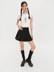 MOUSSY T-shirt court à manches courtes SLY avec motif floral créatif, doux et épicé 038GSZ90-5950