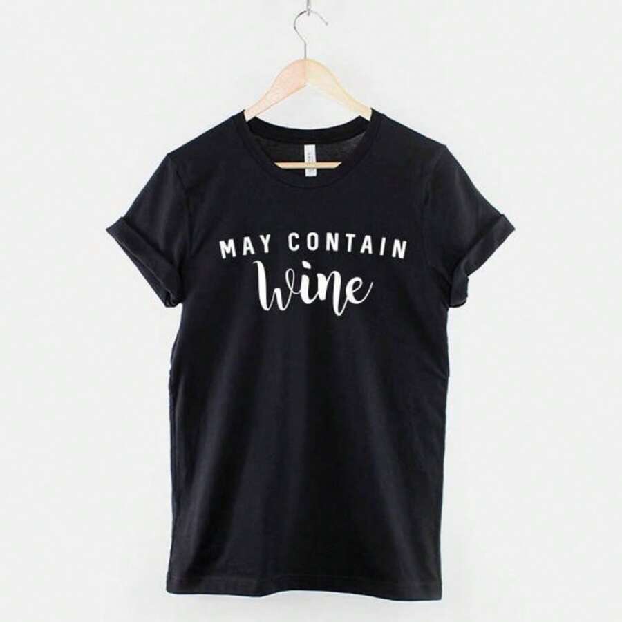 Bridal Party Shirts - Bride Party T-Shirts - Bachelorette Party Shirts - May Contain Wine T-Shirt - Hen Party T-Shirts - Black - View 1