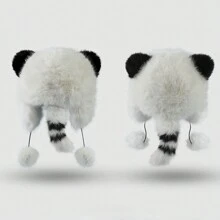 Women Warm Faux Fur Hat Solid Color/Contrast Color Soft Winter Hat For Outdoor Activity - Black and White Color Matching - View 4