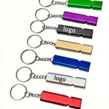 1 件可定制铝合金双色求生口哨，个性化标志，高频应急救援钥匙扣，适合户外运动爱好者，休闲风格