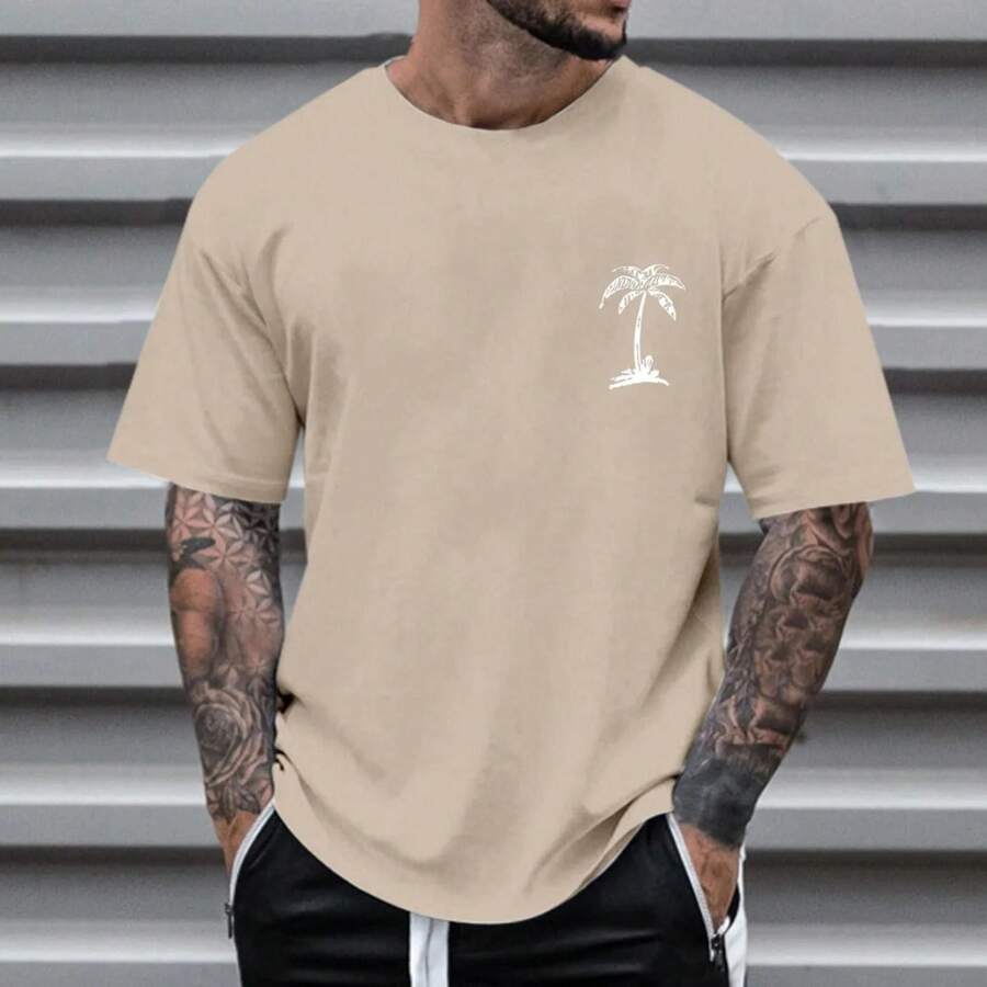 Men's Oversized Coconut Tree T-Shirt 100% Cotton From S To Plus Size G3 - Cream - View 1