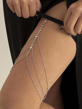 1pc Sexy Beach Crystal Rhinestone Beaded Tassel Leg Chain, Suitable For Everyday & Holiday Wear
