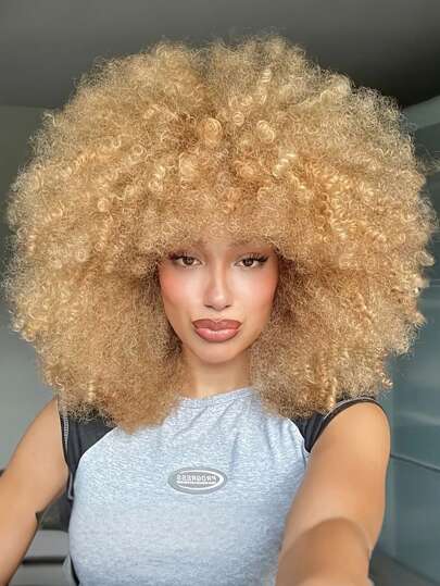 70s Style Afro Kinky Curly Short Wig For Women, Synthetic Material, Fluffy & Soft, Natural Looking, Suitable For Halloween, Daily Parties, Cosplay And More
