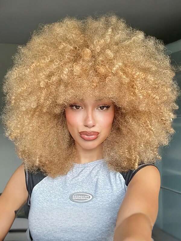 Afro Kinky Curly Wigs 70s Outfits For Women Short Wigs Synthetic Large Bouncy And Soft Natural Looking Full Puff Wigs For Halloween Daily Party Cosplay Costume