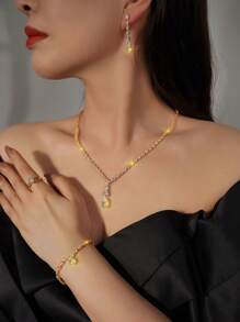 5 sztuk/zestaw Modny i wszechstronny zestaw biżuterii z cyrkonii sześciennej w kształcie kropli wody, w tym naszyjnik, kolczyki, pierścionek i bransoletka, odpowiedni na ślub kobiet, festiwal, imprezy okolicznościowe