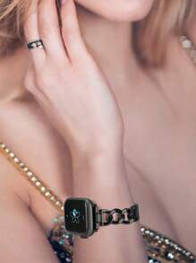 1 Dây đeo đồng hồ kim loại màu đen thời trang dành cho nam nữ, Dây đeo đồng hồ sang trọng tương thích với Apple Watch Series 11 10 9 8 7 SE 6 5 4 3 2 1 Ultra 3/2/1, Tương thích với các mẫu S10 S11 & 38mm 40mm 41mm 42mm 44mm 45mm 46mm 49mm, Phụ kiện dây đeo cổ tay thay thế bền bỉ - màu đen - Xem 6