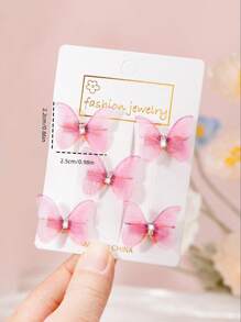5pcs/20pcs Kids Colorful Cute Butterfly Hair Clips, Premium Rhinestone Mesh Hair Accessories, Suitable For Girls Daily Use