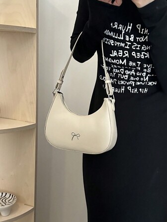 女士简约蝴蝶结装饰单肩包，时尚，适合日常、工作、休闲、通勤、节日礼物