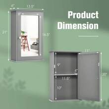 Lifezeal Bathroom Wall Cabinet Single Mirror Door Cupboard Storage Medicine Cabinet Wood Shelf Grey\Brown - Grey - View 3