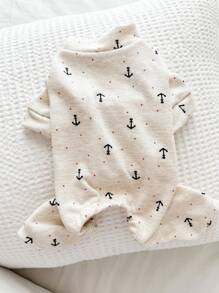 1pc Pet Clothes For Small Dogs & Cats, Cute & Stylish Outfit For Puppy/Kitten, Beige Anchor Pattern, Warm & Comfy Home Wear For Autumn/Winter