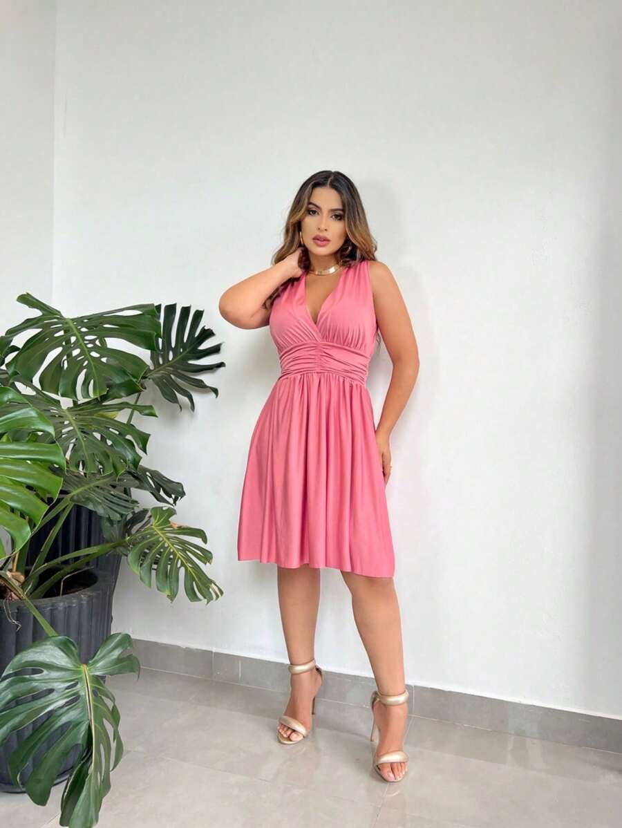 Women's Short Wedding Party Dress / Premium V Neckline / Elegant Casual Sexy Dress / Bridesmaid Dress / Graduation Dress / Engagement Dress - 粉色 - 查看 1