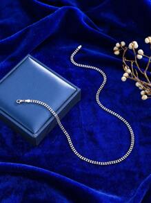 1pc 925 Sterling Silver Necklace, Quality Daily Jewelry Decoration For Women - Silver - View 1