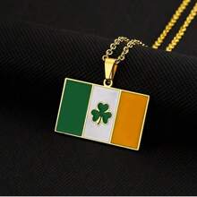 不锈钢地图吊坠项链 吊坠项链 男女款国旗项链 狂欢节装饰项链 圣帕特里克节 18k镀金首饰 - 彩色 - 查看 3