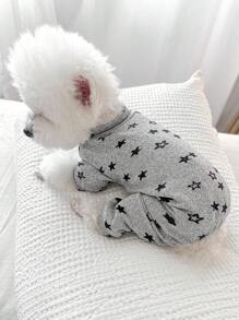 1pc Pet Clothes, Dog/Cat Costume, Stylish & Cute Outfit For Small Dogs, Warm & Comfortable Casual Home Wear With Gray Star Pattern, Suitable For Autumn/Winter
