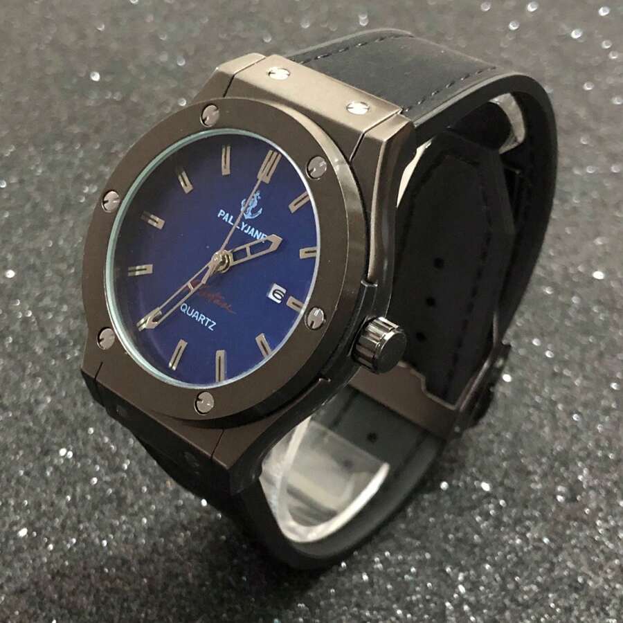 Pallyjane Men's Watch With Pointer Gold Black Silver Watch + Box Ready For Delivery - Blue - View 1