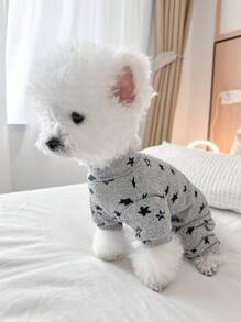 1pc Pet Clothes, Dog/Cat Costume, Stylish & Cute Outfit For Small Dogs, Warm & Comfortable Casual Home Wear With Gray Star Pattern, Suitable For Autumn/Winter