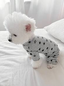 1pc Pet Clothes, Dog/Cat Costume, Stylish & Cute Outfit For Small Dogs, Warm & Comfortable Casual Home Wear With Gray Star Pattern, Suitable For Autumn/Winter
