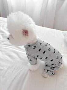 1pc Pet Clothes, Dog/Cat Costume, Stylish & Cute Outfit For Small Dogs, Warm & Comfortable Casual Home Wear With Gray Star Pattern, Suitable For Autumn/Winter