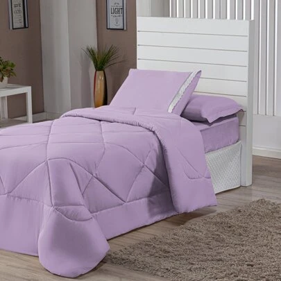 Kit 4 Peças Edredon Solteiro Dupla Face + Jogo De Lençol 2 Peças