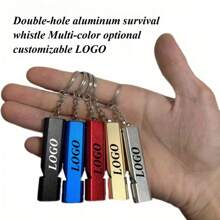 1 件可定制铝合金双色求生口哨，个性化标志，高频应急救援钥匙扣，适合户外运动爱好者，休闲风格