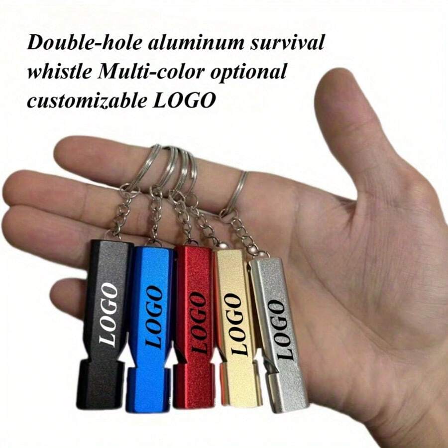 1 件可定制铝合金双色求生口哨，个性化标志，高频应急救援钥匙扣，适合户外运动爱好者，休闲风格