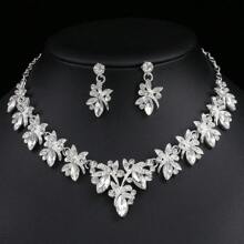 Set de 3 piezas de juego de joyería para mujer: collar, aretes, accesorios de cena de boda de lujo con diamantes de imitación brillantes