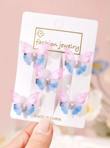 5pcs/20pcs Kids Colorful Cute Butterfly Hair Clips, Premium Rhinestone Mesh Hair Accessories, Suitable For Girls Daily Use